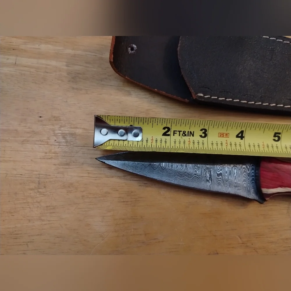 New Mens Red Damascus Steel Blade Knife Double Edged Dagger with Sheath - Picture 5 of 10